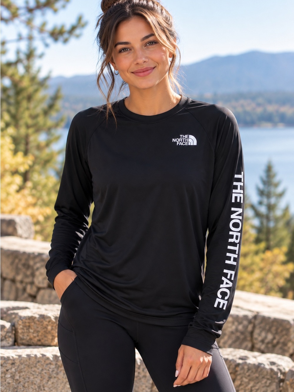 The North Face Unisex XL Black Long Sleeve Logo Graphic Performance Shirt